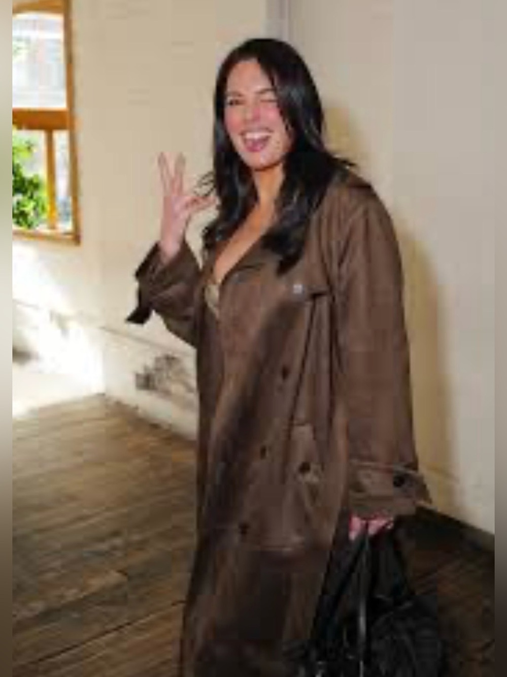 Ashley Graham|Brown Suede Double-Breasted full length Trench Coat,tie waist•NWT - Picture 5 of 17